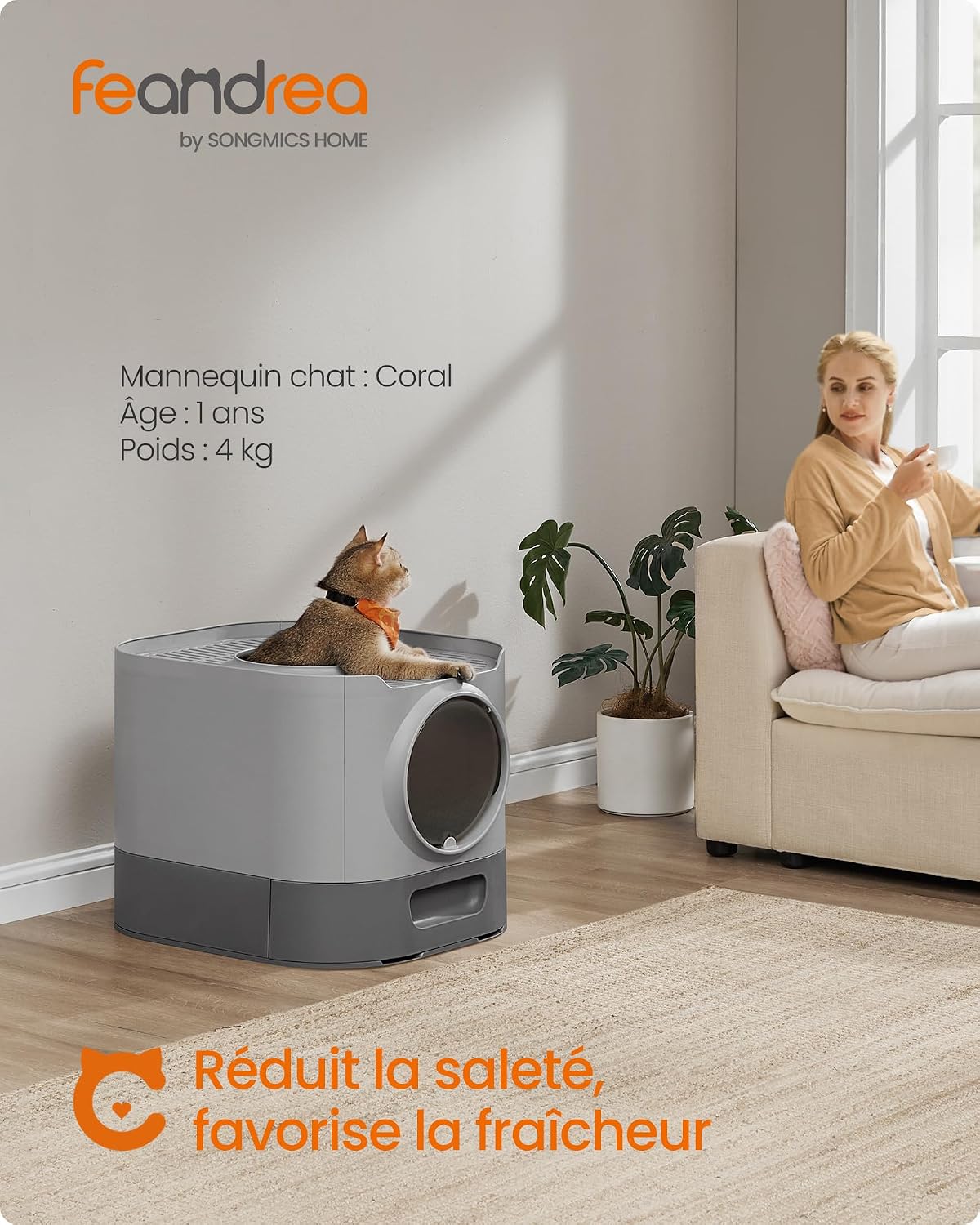 Detalle de FEANDREA BOXAL PPT002B01 kattenbak XXL met afneembare lade en rooster