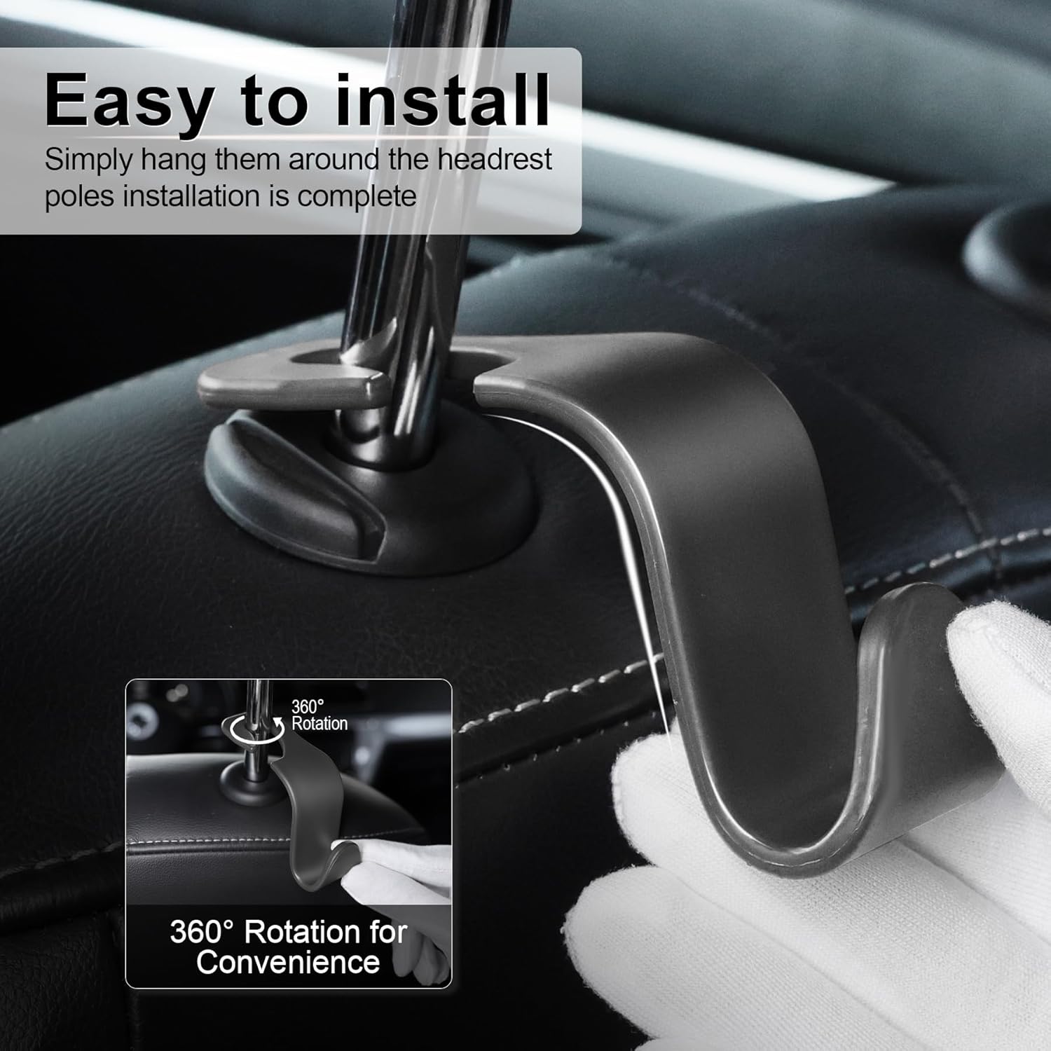 Thumbnail 3 de LivTee Car Seat Headrest Hook 4-Pack: Easy Organization for Bags, Umbrellas, and More
