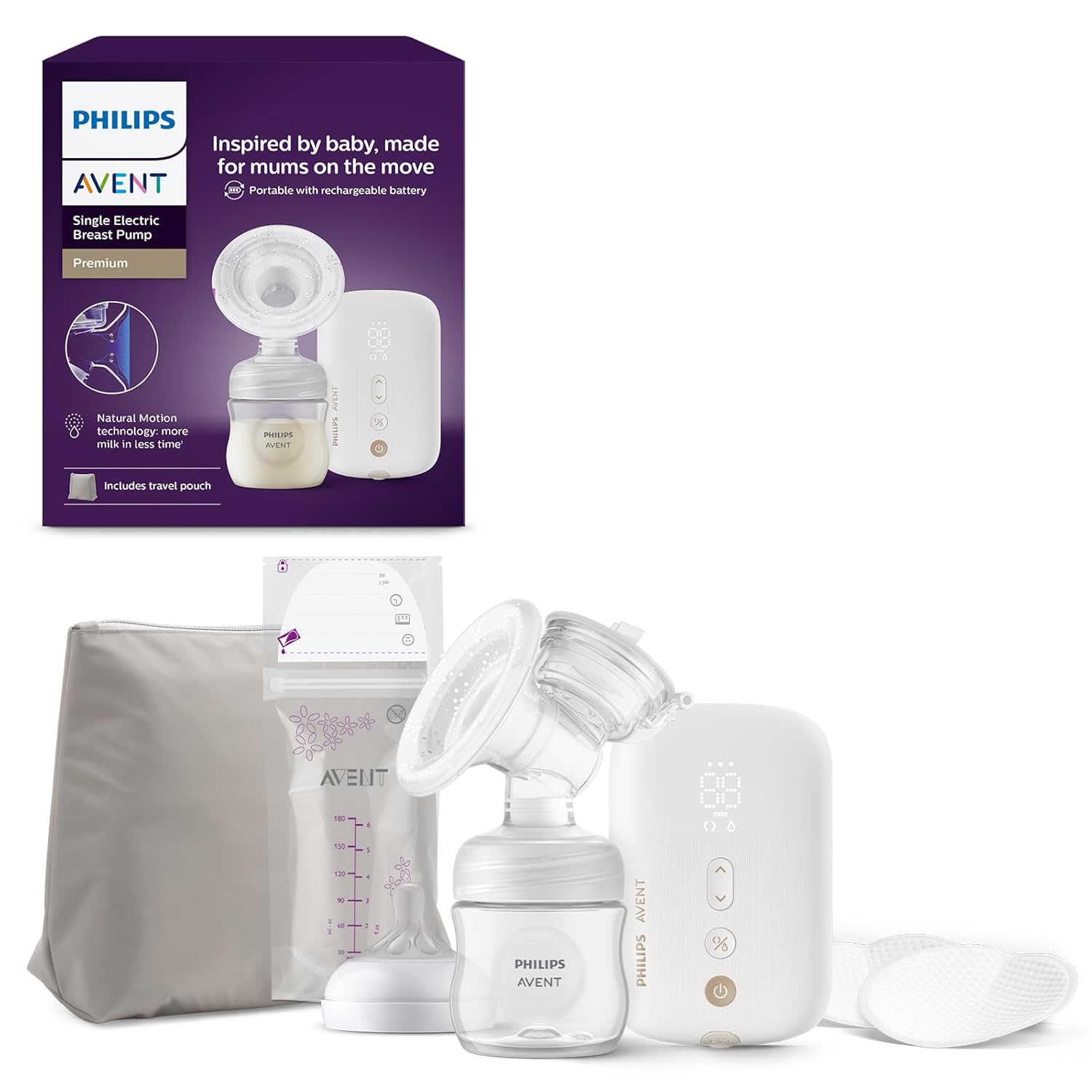 Philips AVENT Elektronische Einzelmilchpumpe Premium – Natural Motion Technologie, Akku betrieben