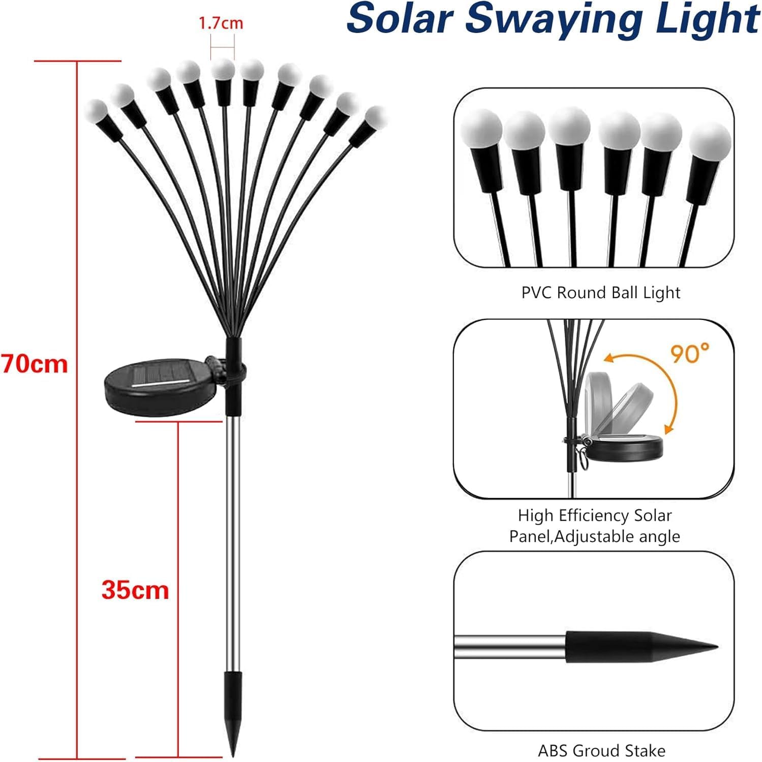 Thumbnail 6 de Cnulenzt luces solares tipo luciérnaga oscilantes para exterior (4 piezas, 10 LED) con luz blanco cálido