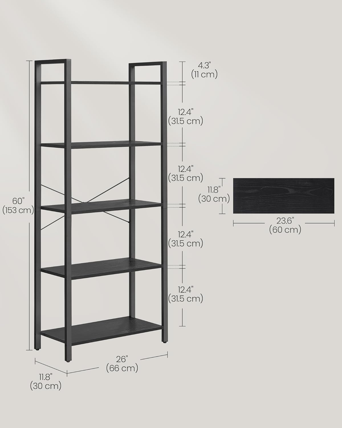 Detalle de VASAGLE Bookshelf, 5-Tier