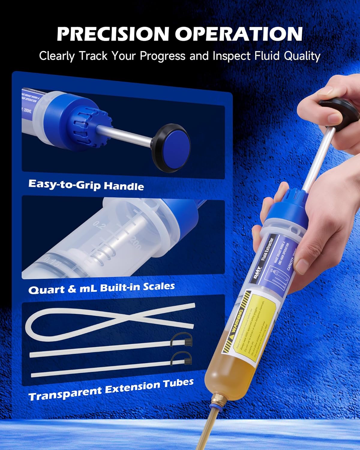 Detalle de Orion Motor Tech Oil Extractor Pump (200mL) Manual Fluid Transfer Syringe Pump with Flexible Hoses