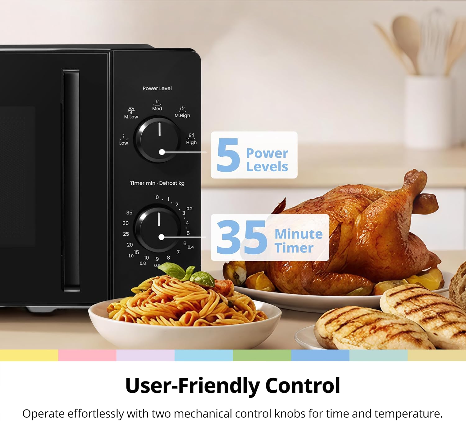 Thumbnail 5 de COMFEE' 20L Compact Black Microwave Oven (700W) – Manual Dial Control, 5 Power Levels