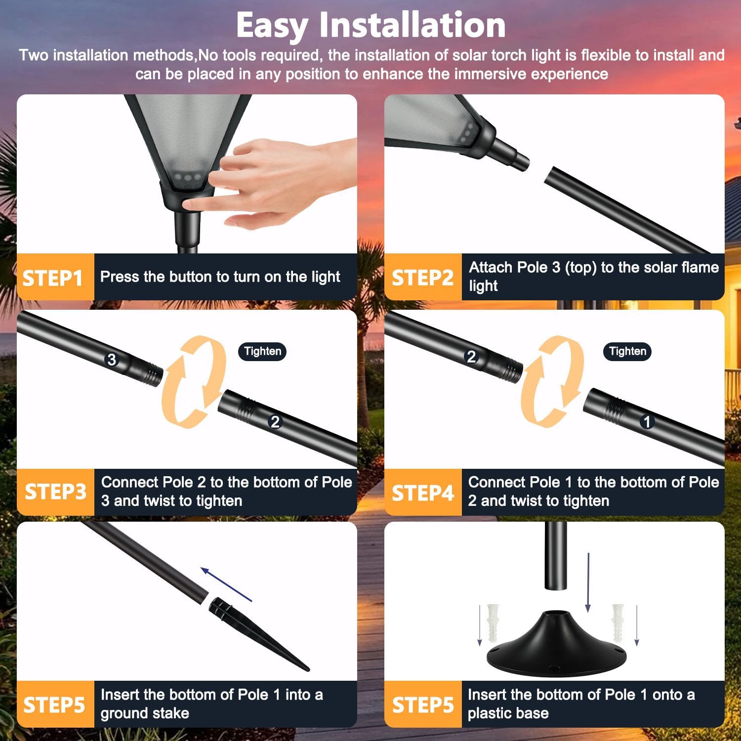Thumbnail 5 de SANJICHA 61-Inch Solar Torch Lights, Adjustable Height, 2-Pack