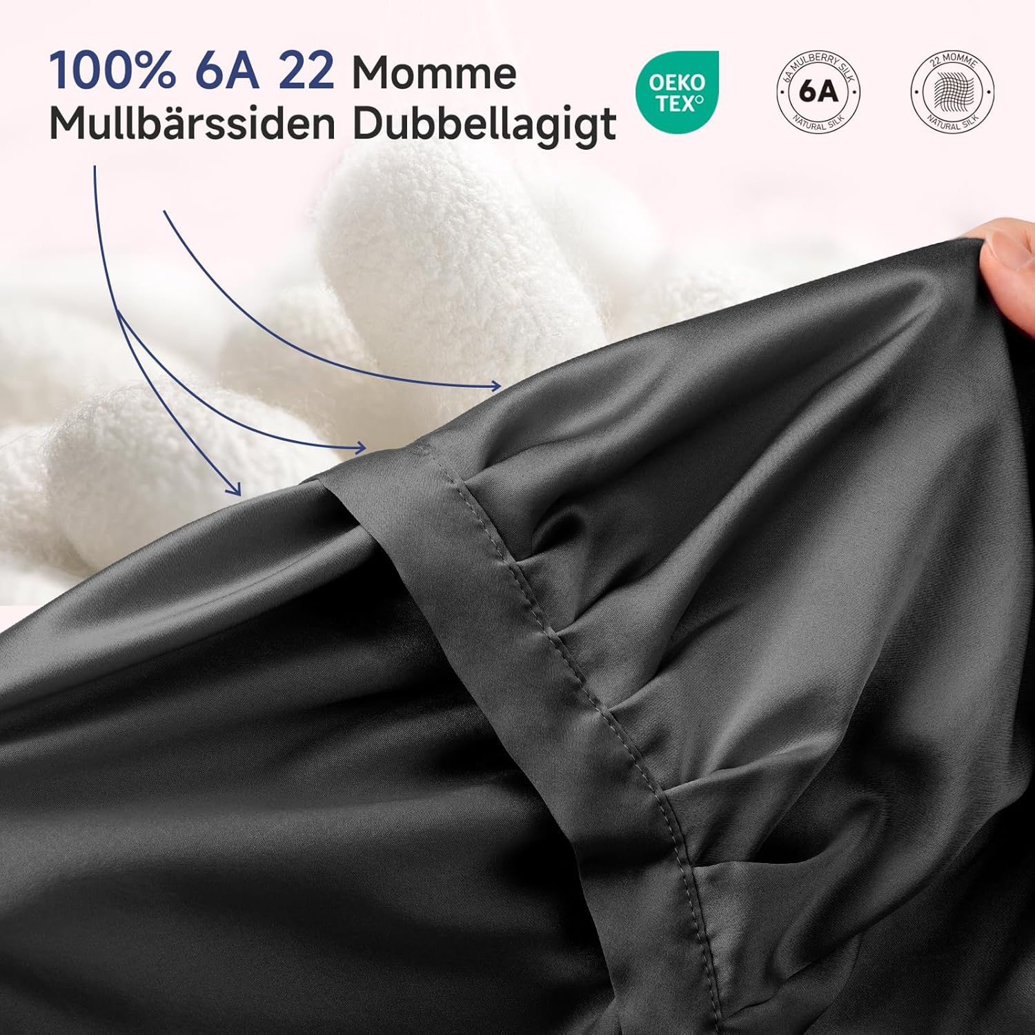 Detalle 2 de Kaome Schlafmütze aus Seide 22 Momme