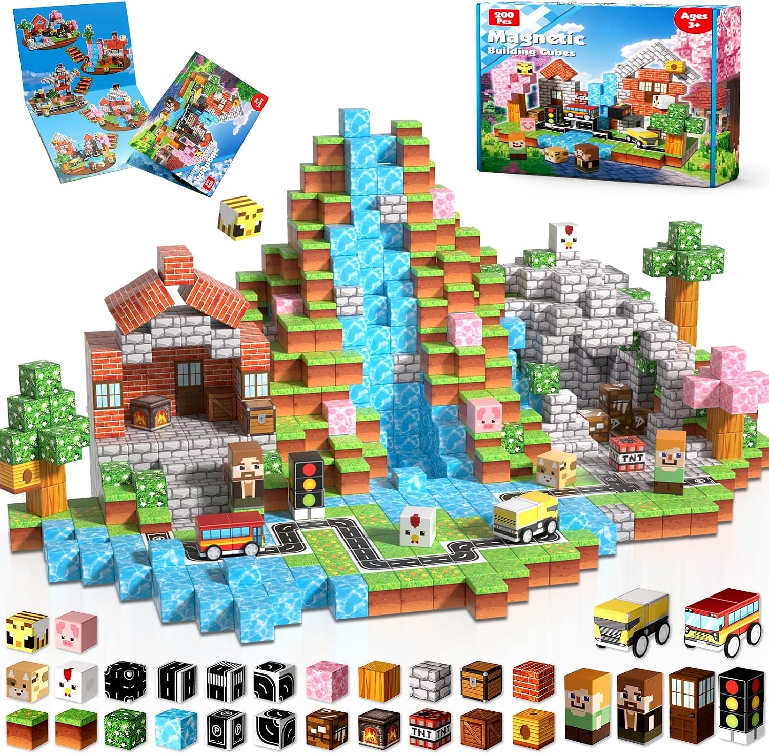 Detalle de Magneverse 200Pcs Magnetic Blocks — Magnetic Building Cubes for Kids (Ages 3+), 200-Piece Set with Storybook