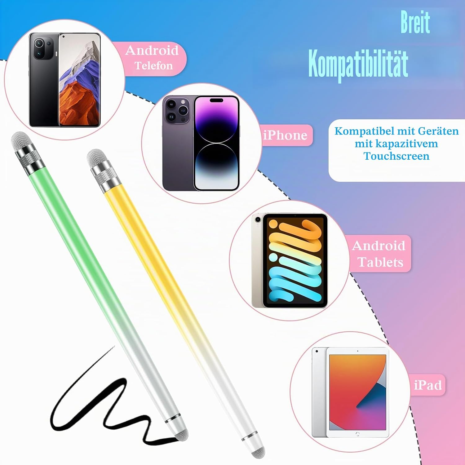 Thumbnail 5 de Bopomofo Tablet Stift Set (5 Stück) Touchscreen Stylus mit Faserkspitze – universell für iPhone, iPad, Android & Tablets
