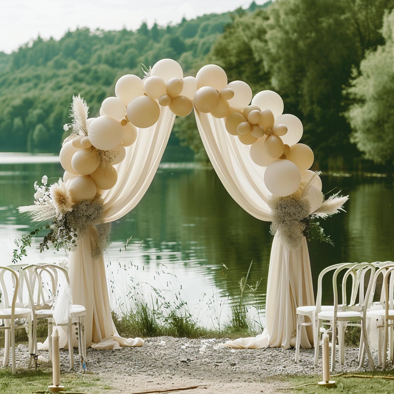 Detalle de Wokceer Champagne Wedding Arch Drapes, 4 Sheer Polyester Panels, 28.7" x 20 ft