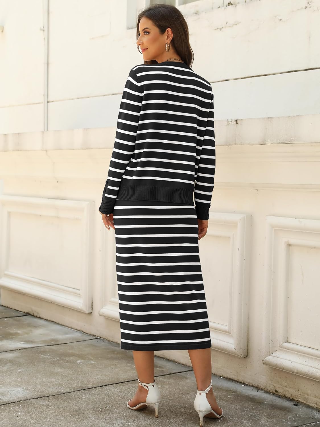 Thumbnail 4 de ANRABESS 2 Piece Skirts Set for Women Striped Knit Midi Outfit