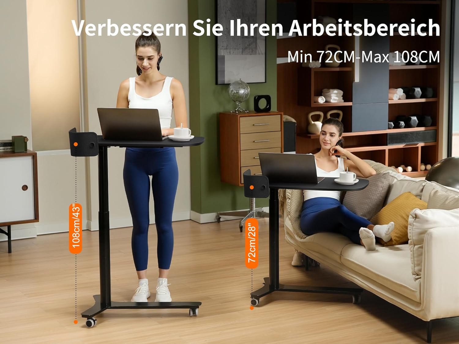 Thumbnail 4 de WalkingdesK Beistelltisch C-Form höhenverstellbar Schwarz