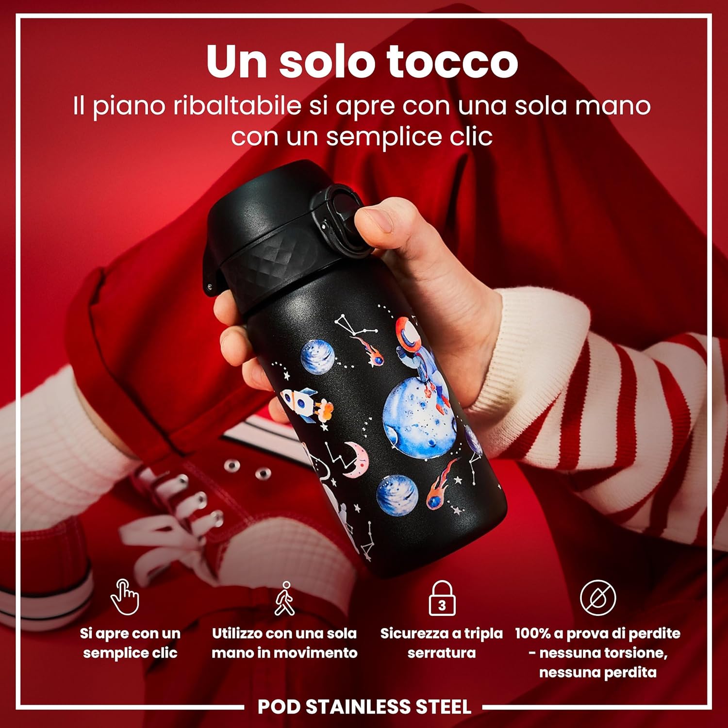 Detalle 2 de ION8 Borraccia Inox Leggero per Bambini 400ml – non isolata, a prova di perdite, lavabile in lavastoviglie