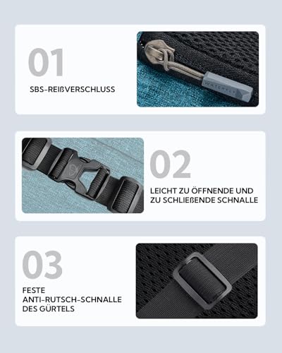 Detalle 2 de WATERFLY Bauchtasche Damen/Herren – Sportliche Gürteltasche Klein mit 4 Innentaschen, verstellbar 40–125 cm
