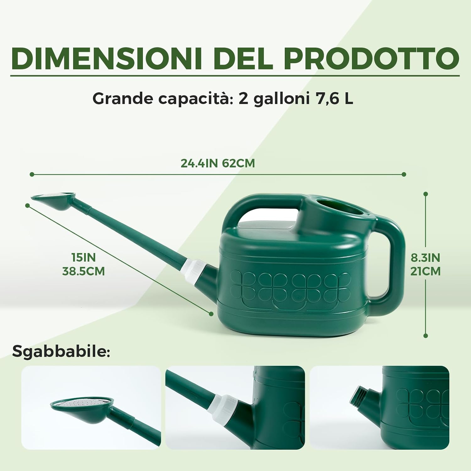 Detalle de Bamworld Annaffiatoio per Piante da Interno 2 Galloni: Beccuccio Lungo, Antigoccia e Design Ergonomico