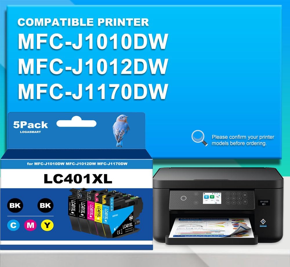 Thumbnail 1 de LOGASMART LC401XL Ink Cartridges, 5-Pack for Brother MFC-J1010DW, J1012DW & J1170DW