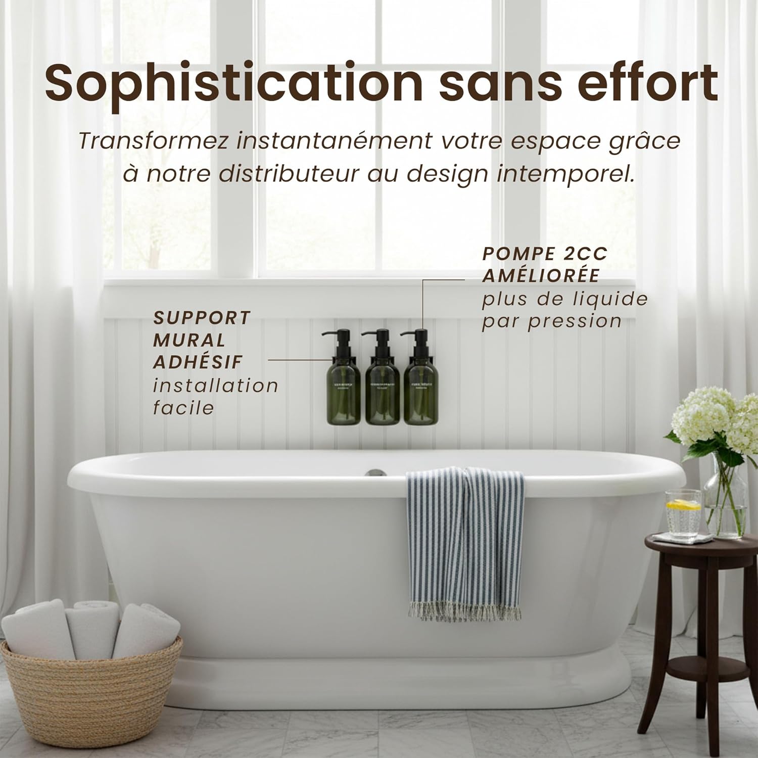 Thumbnail 4 de MaisoNovo Distributeur Savon Mural sans Percage – Lot de 3, 500 ml, Vert avec Pompes Noires