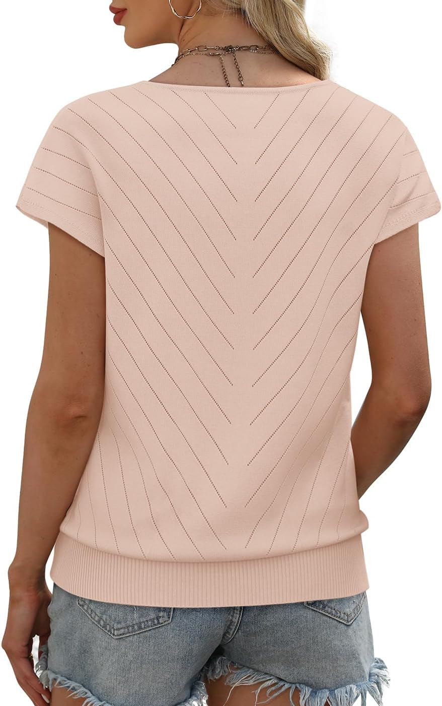 Detalle de WIHOLL Women’s Short Sleeve V-Neck Sweater Top