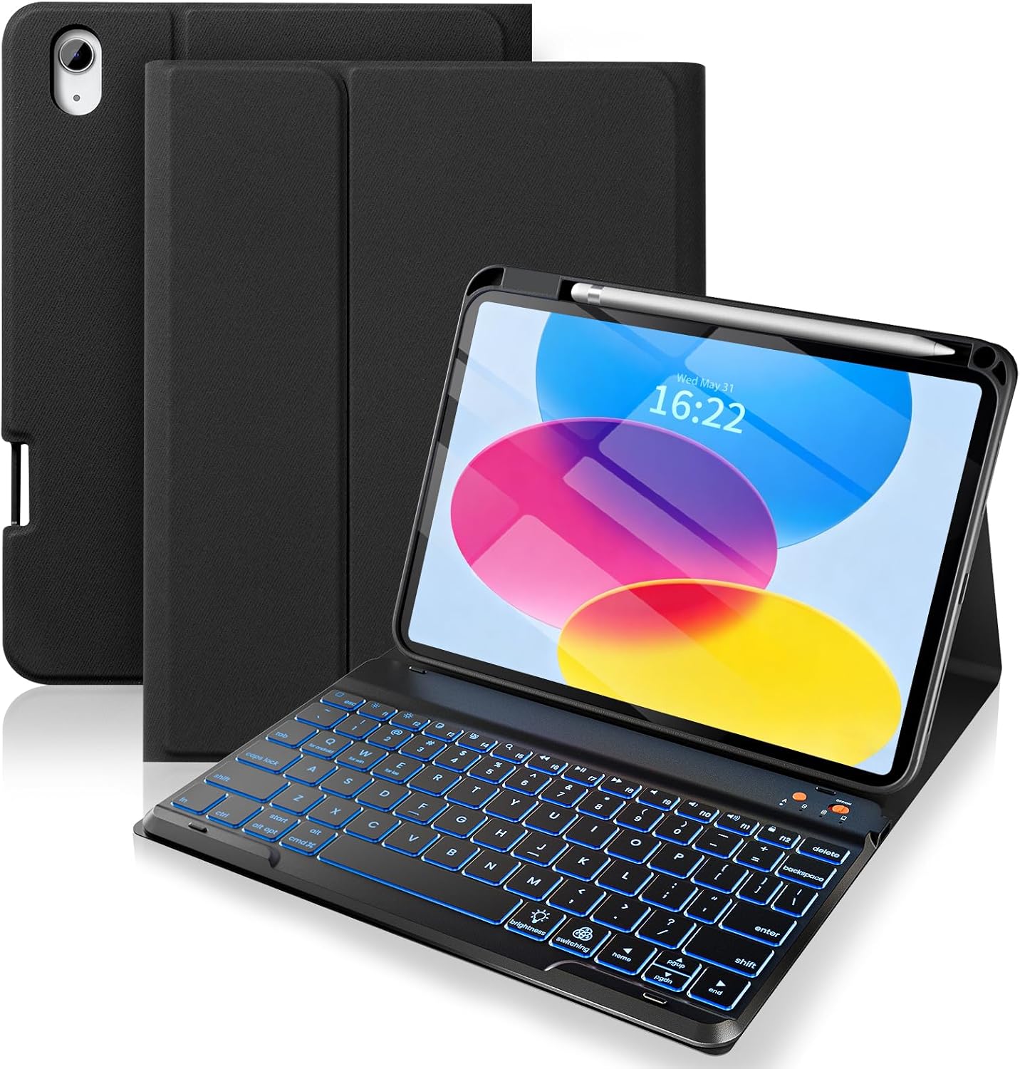 Detalle de Senyoson Keyboard Case for iPad A16 / 11th Gen 11-Inch (2025) & 10th Gen 10.9-Inch (2022) with Backlit Keyboard, Pencil Holder, and Detachable Folio
