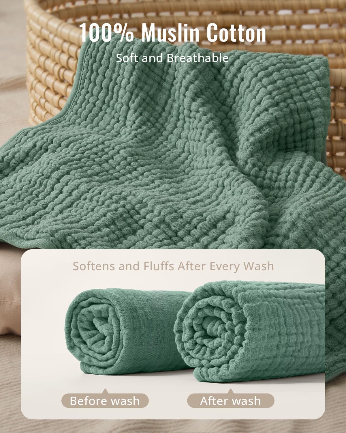 Thumbnail 1 de Blissful Diary Muslin Baby Hooded Towel 2 Pack – Soft, Absorbent & Unisex