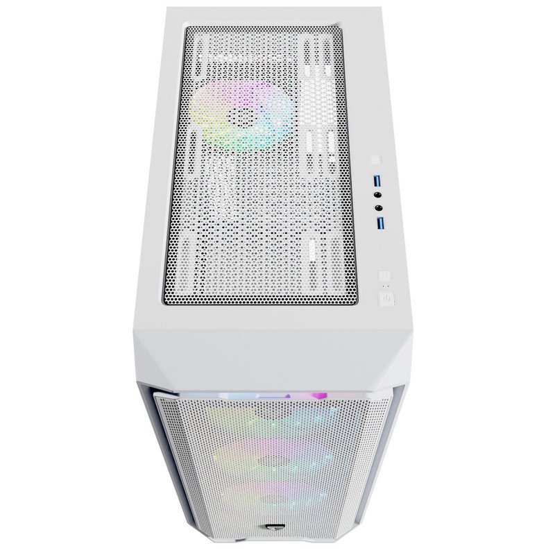 Detalle de Nfortec Krater X caja ATX blanca con 4 ventiladores
