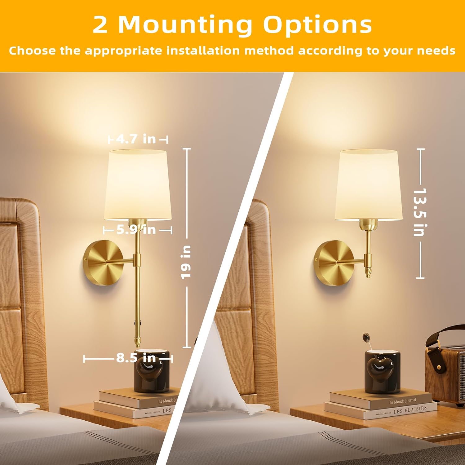 Detalle 2 de Ouyulong WS-01 Battery-Operated Wall Sconces, Set of 2, Gold, RGB and Remote