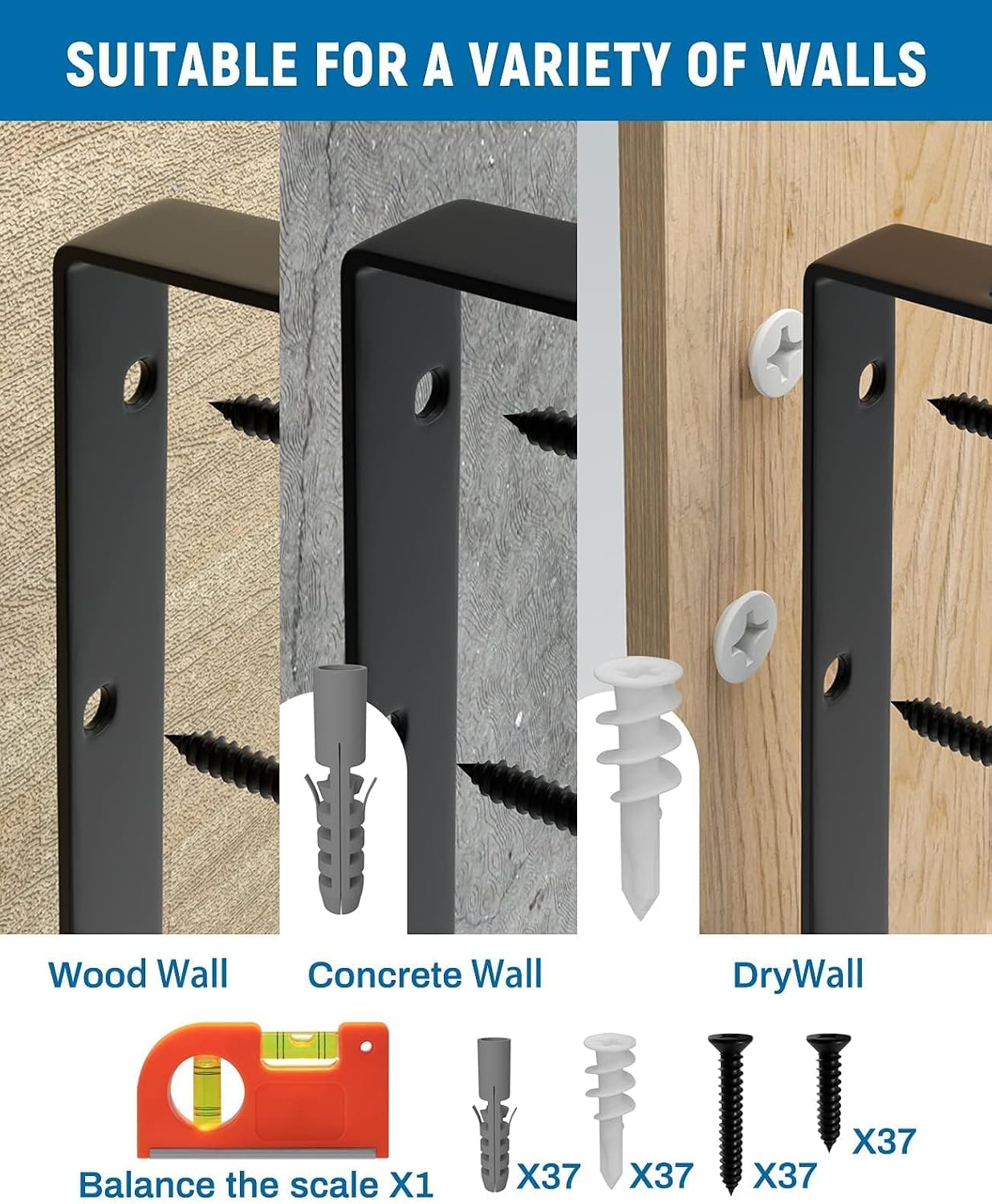 Detalle 2 de LEOPO SJ 14-Inch Metal Shelf Brackets, Black Powder-Coated, 8-Pack
