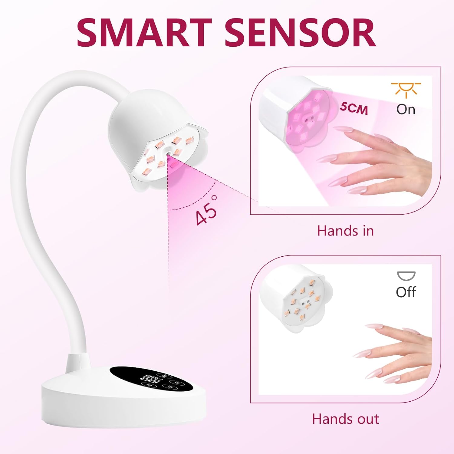 Detalle de Makartt UV LED Nail Lamp – Gooseneck, kabellose LED-Nagellampe mit 30 mW/cm², 4 Timern und Auto-Sensor