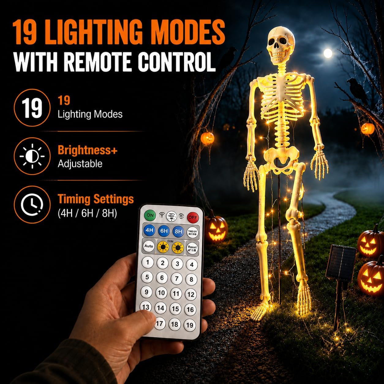 Detalle de Anrtrog KL001 36-Inch Solar Halloween Skeleton with Warm Lights and Remote