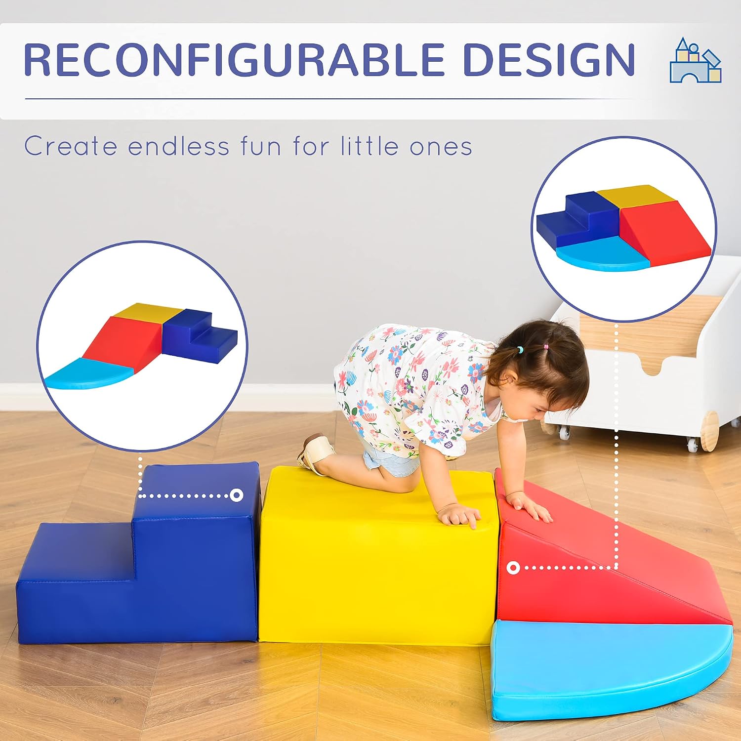 Detalle de HOMCOM 4-piece Soft Play Climb and Crawl Foam Stairs & Ramp Set for Toddlers (1–3 years)