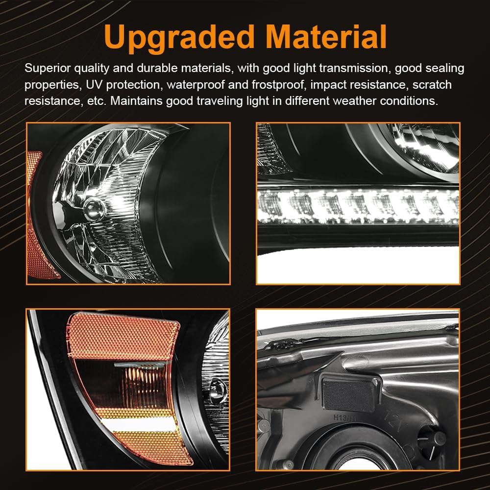 Thumbnail 4 de DimFlux LED Headlight Assembly for 2006-2009 Dodge Ram 1500/2500/3500 (Halogen models only) - Black housing with Amber Reflector