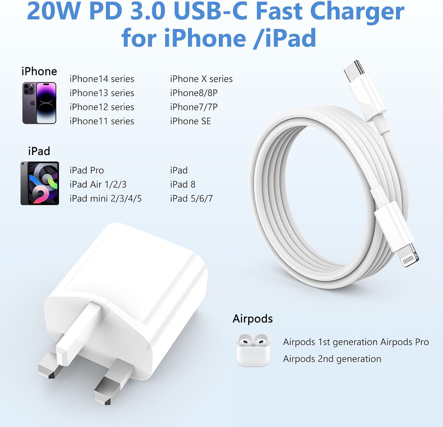 Thumbnail 5 de iPhone Charger 20W PD 3‑pack with MFi cables