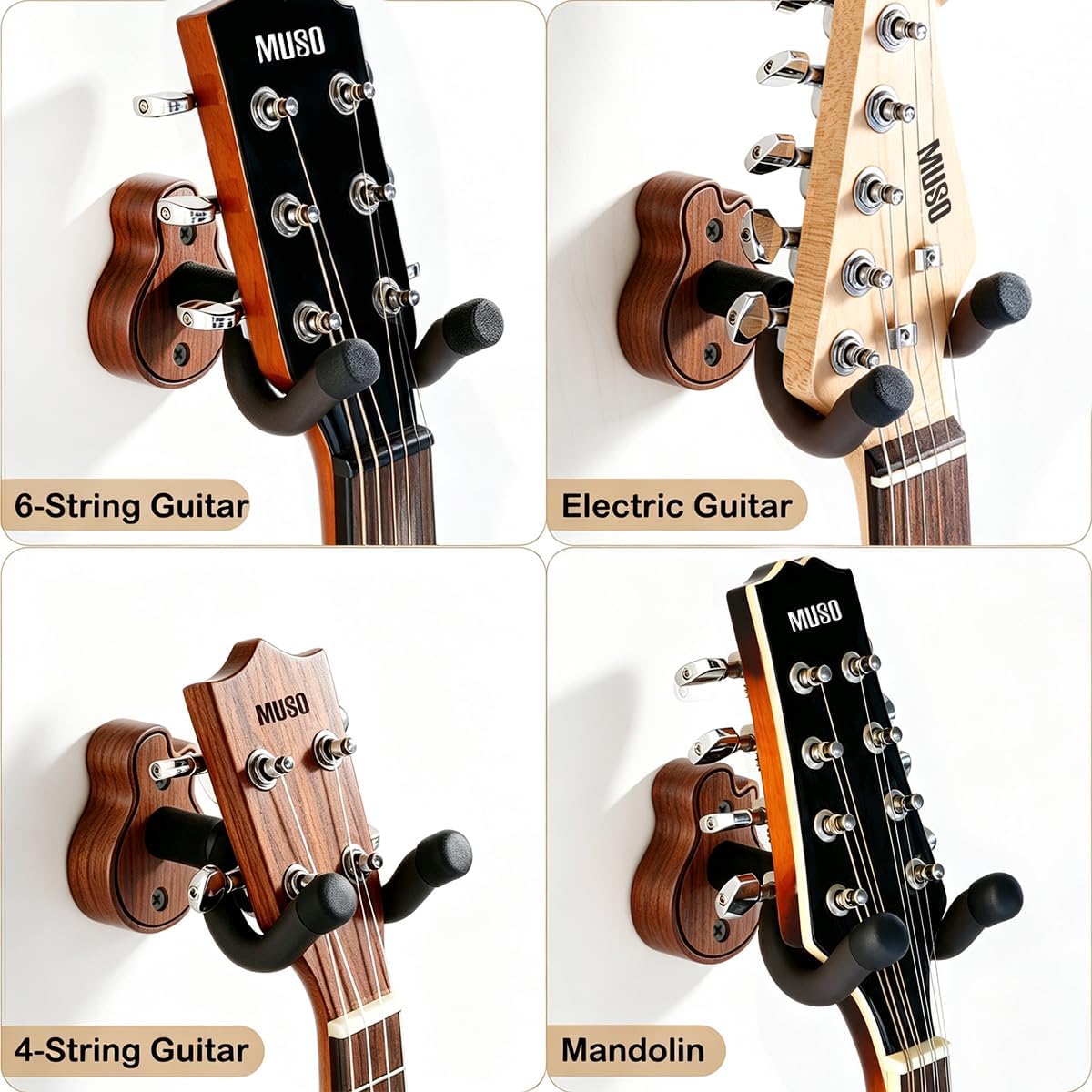 Thumbnail 1 de MUSO MiniGuitarHook 2-Pack Wood Guitar Wall Hangers, Adjustable U-Shaped Cradle