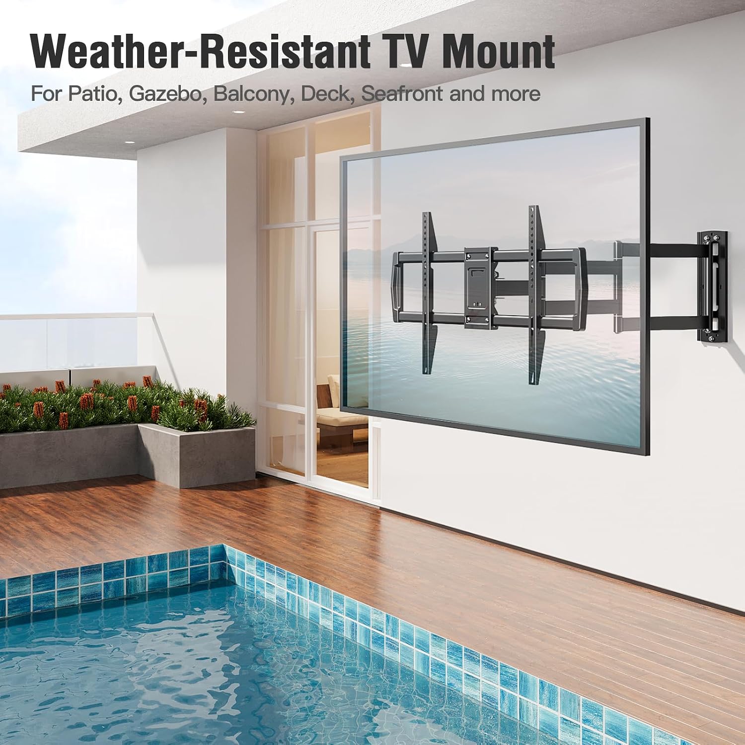 Detalle 2 de ELIVED Outdoor TV Wall Mount for 42–75-Inch TVs, 37.9-Inch Arm, Full Motion