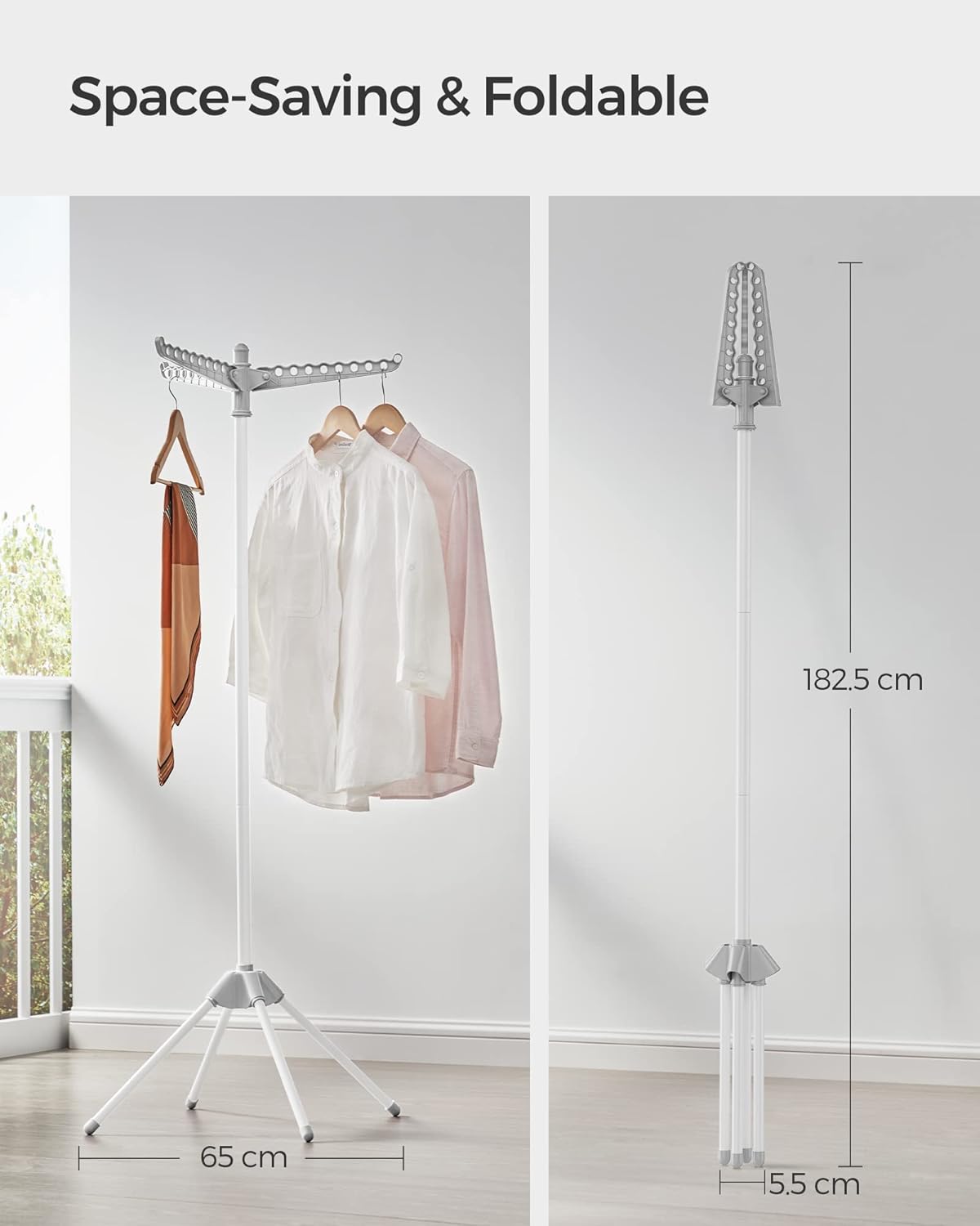 Detalle de SONGMICS Clothes Airer LLR510G01 with 3 Rotatable Arms (27 hangers capacity), foldable indoor drying rack