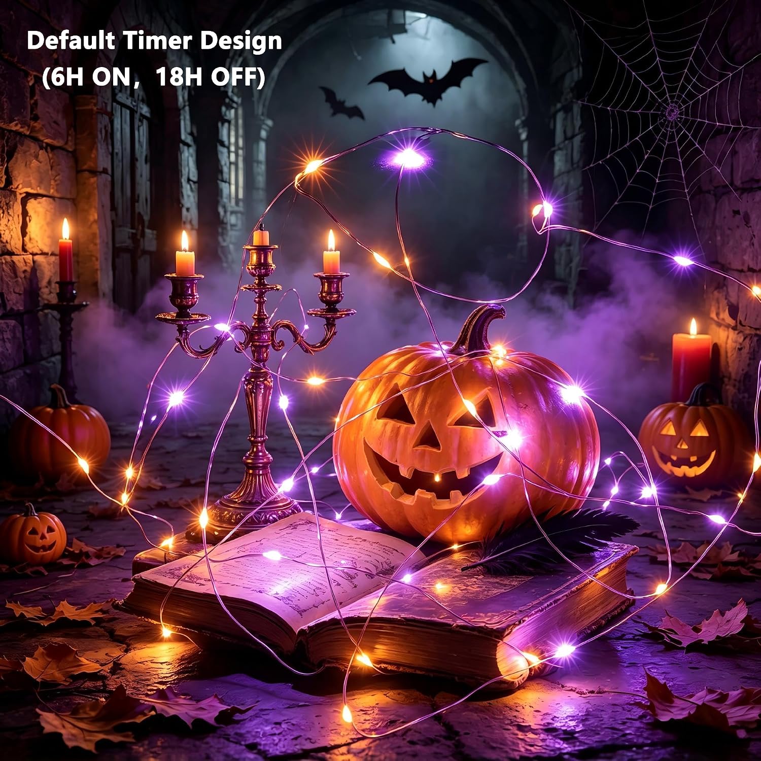Detalle de Joomer Orange & Purple Halloween Fairy Lights, 16FT, 50 LEDs, 2 Modes