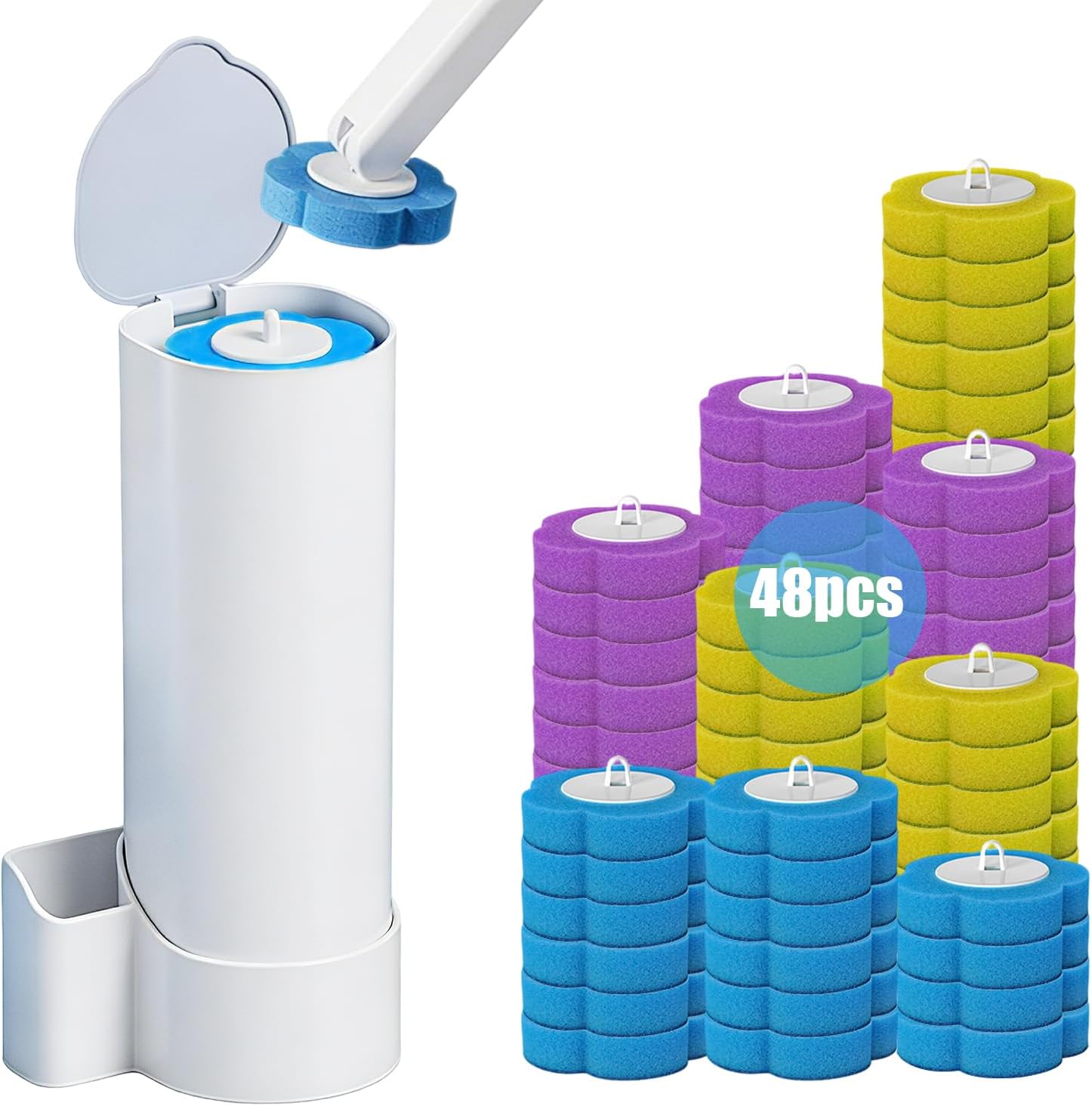 Detalle de zxevg Disposable Toilet Brush & Holder Set with 48 Refills: A practical, hygienic cleaning solution