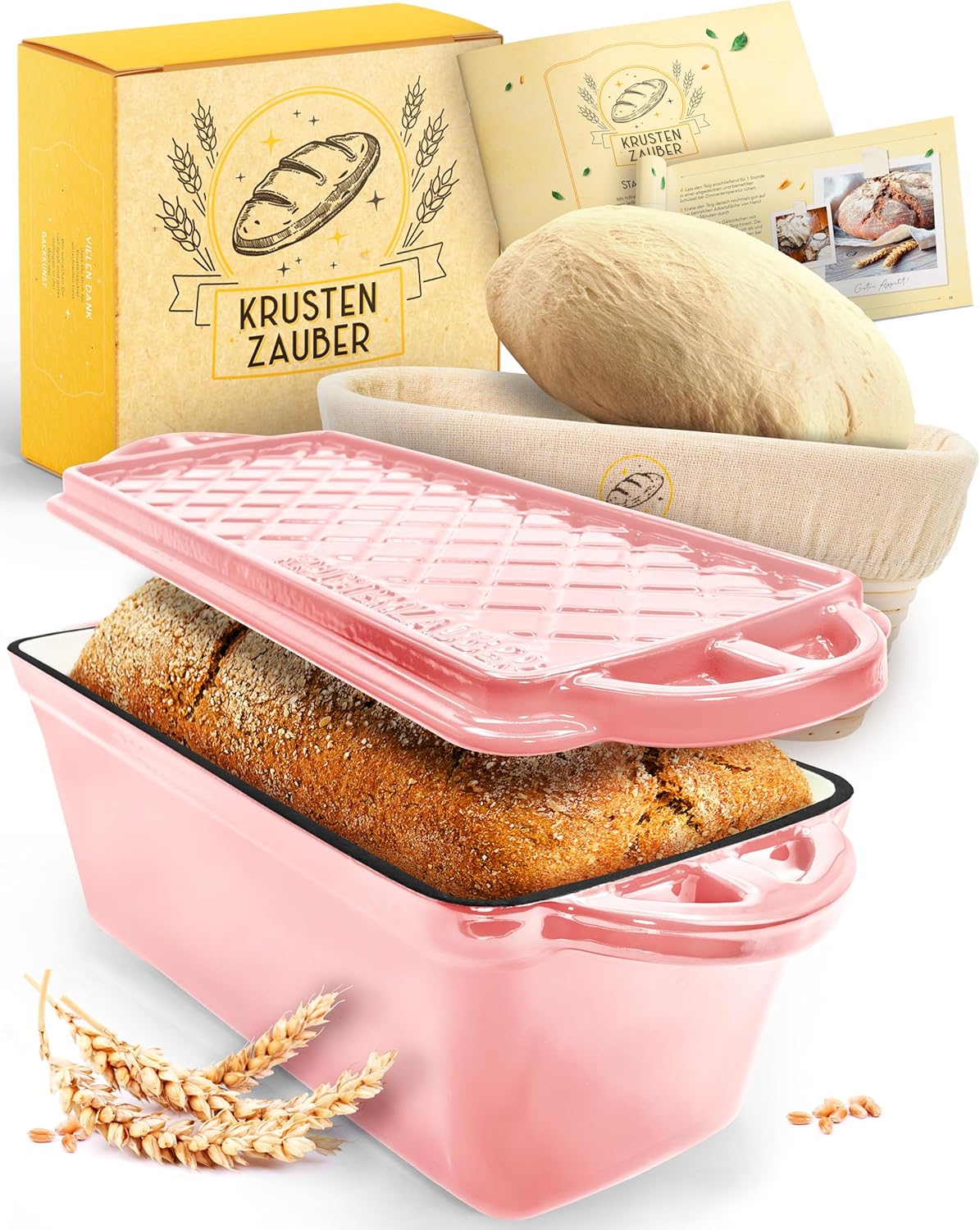 Thumbnail 6 de KRUSTENZAUBER Gusseisen Topf 26 cm inkl. Gärkorb – Emaille Brotbacktopf zum Brotbacken