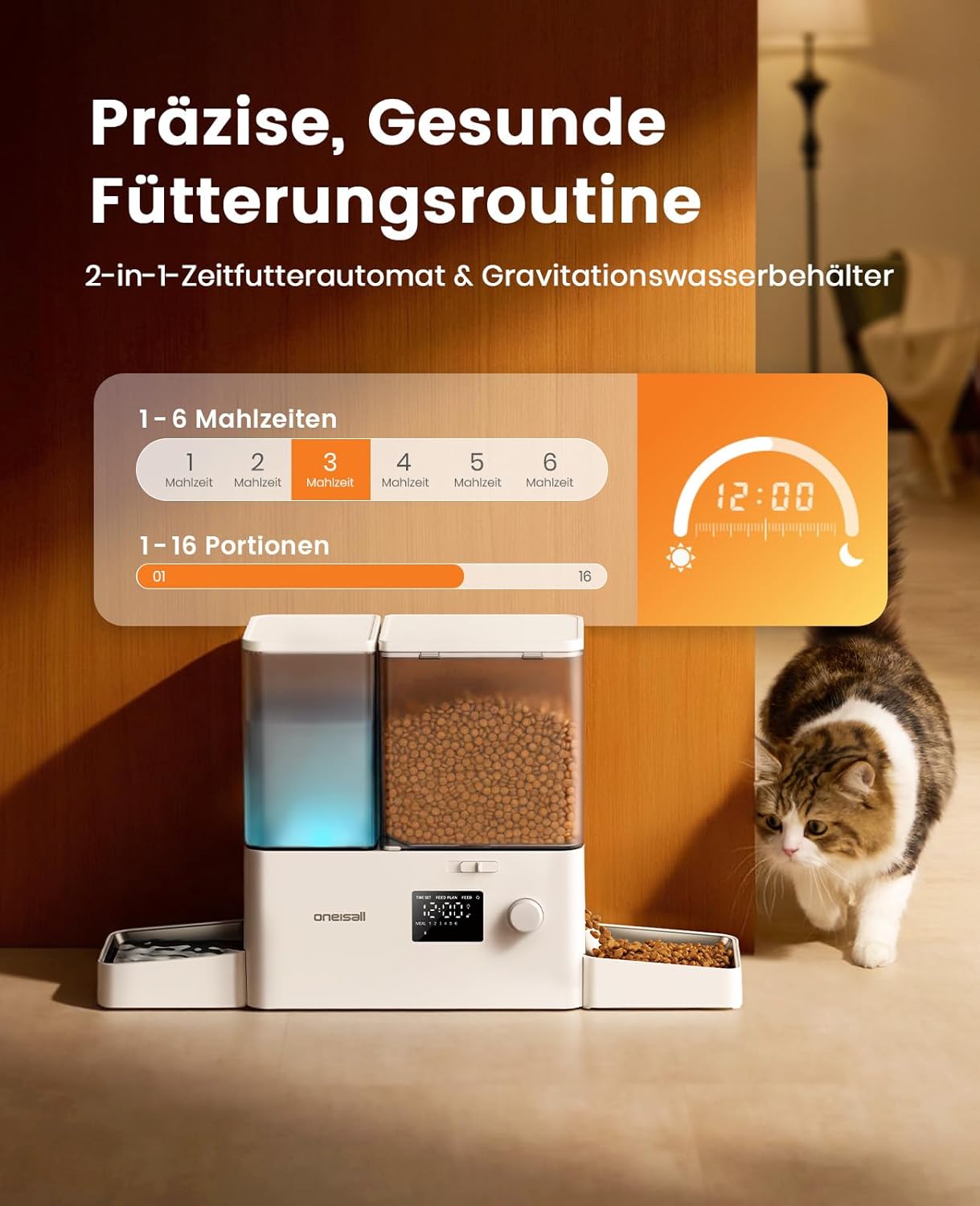 Thumbnail 1 de oneisall 2-in-1 Futterautomat & Trinkbrunnen für Katzen – 8,5 l (5 l Futter + 3,5 l Brunnen), bis 1–36 Portionen