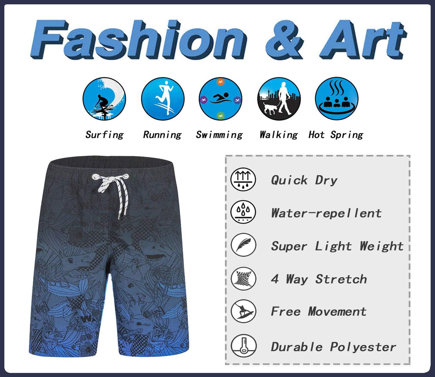 Detalle de APTRO Herren Badehose Lang – Schnelltrocknend, Regular Fit mit Innenslip