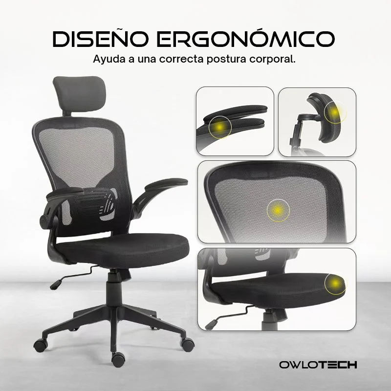 Thumbnail 3 de Owlotech Berkeley Silla Escritorio Ergonómica Negra