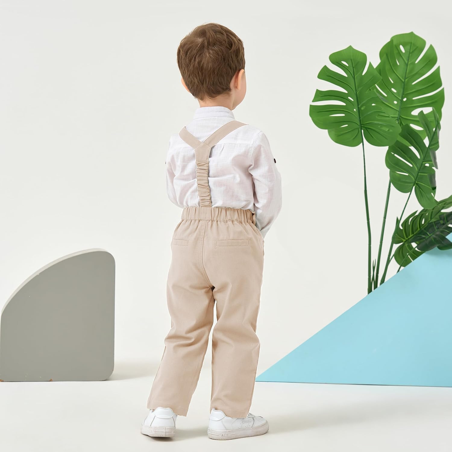 Thumbnail 4 de Ensemble costume bébé garçon Volunboy (4 pièces) coton lin pour cérémonie, chemise + nœud papillon + bretelles + pantalon