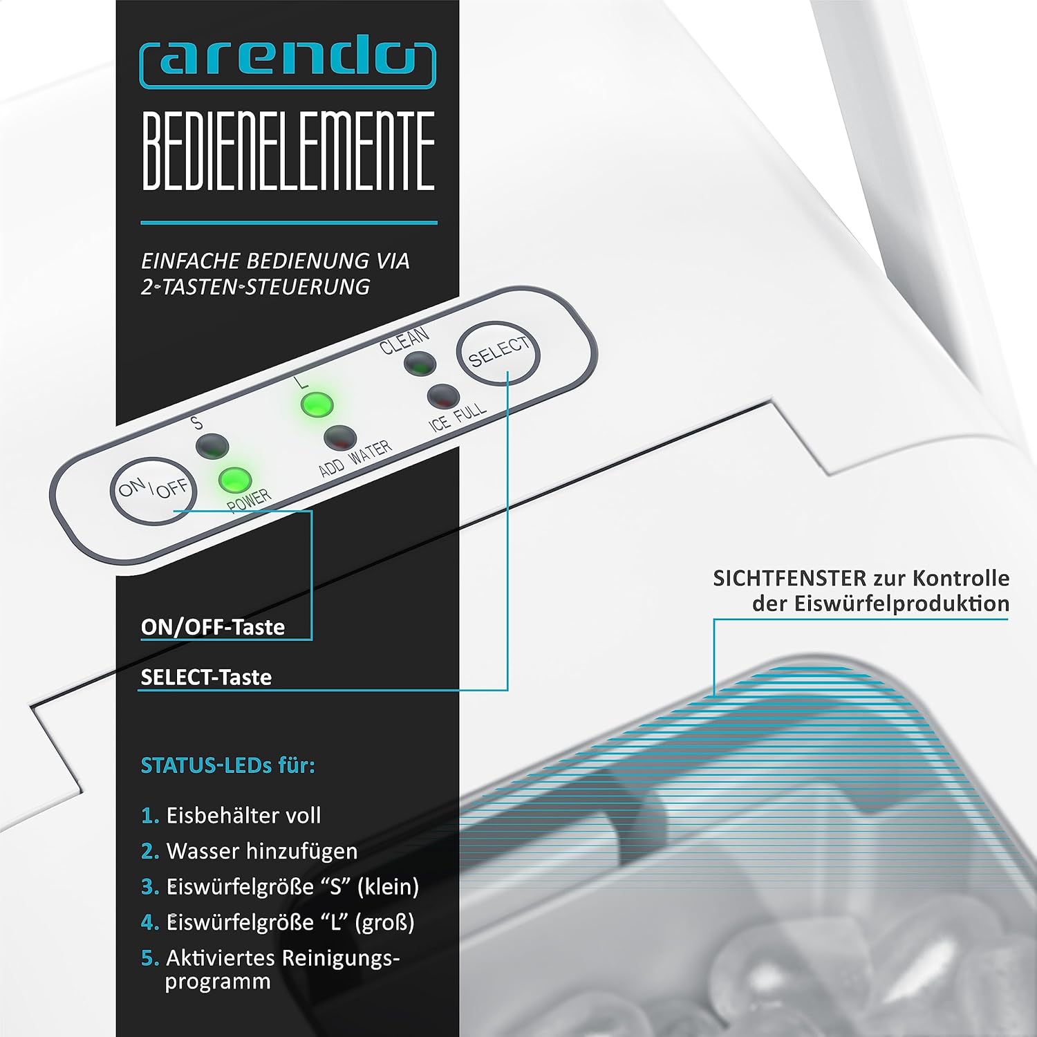 Thumbnail 3 de Arendo 2-Liter-Eiswürfelmaschine aus Edelstahl mit Kühlung, Klein & Groß – BPA-frei