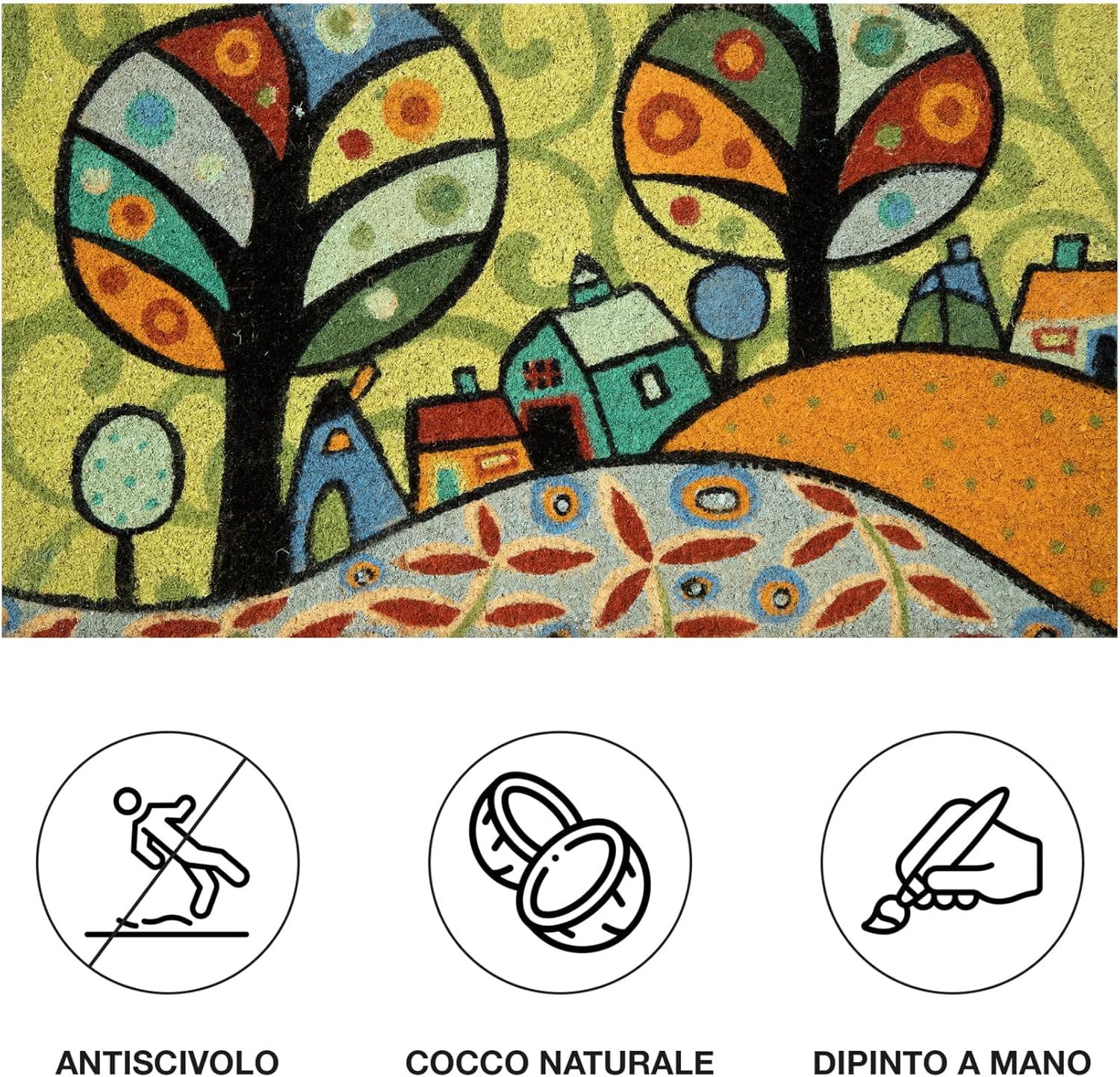 Thumbnail 4 de Baroni Home zerbino da esterno in cocco con base in PVC antiscivolo, dipinto a mano 70x40x2 cm (Paesaggio 1)