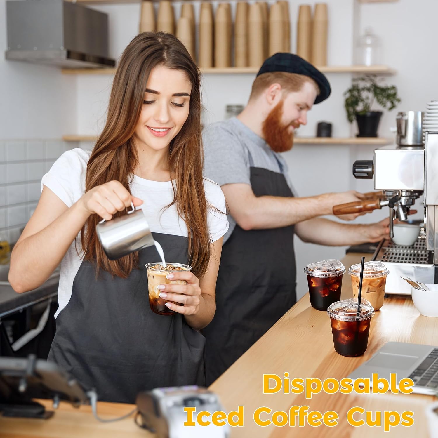 Detalle de DI QIU REN DQR-CA-55-12oz-50U black straw 12 oz Clear Plastic Cups