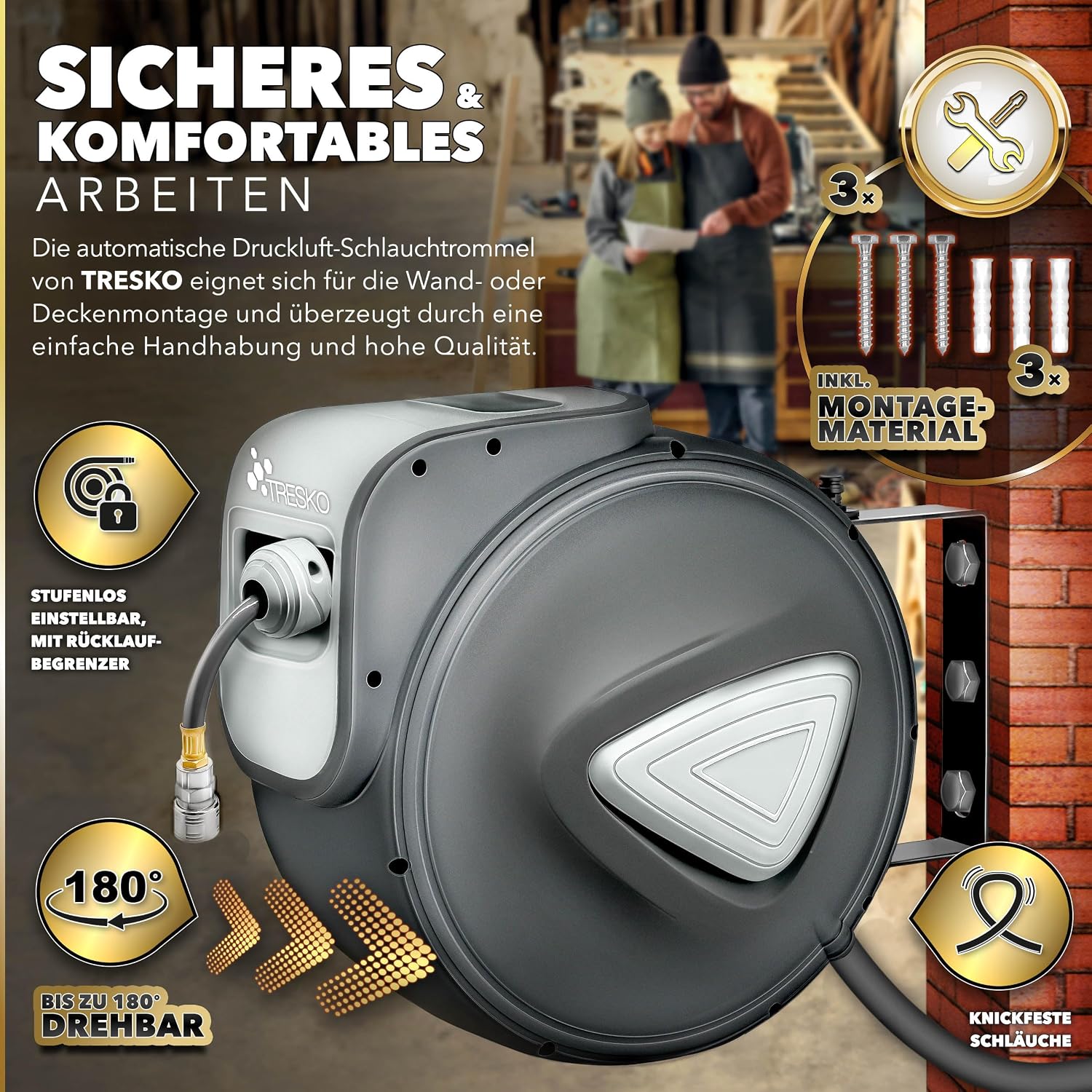 Thumbnail 6 de TRESKO DLTM10 persluchtslanghaspel 10 m met automatische oproller