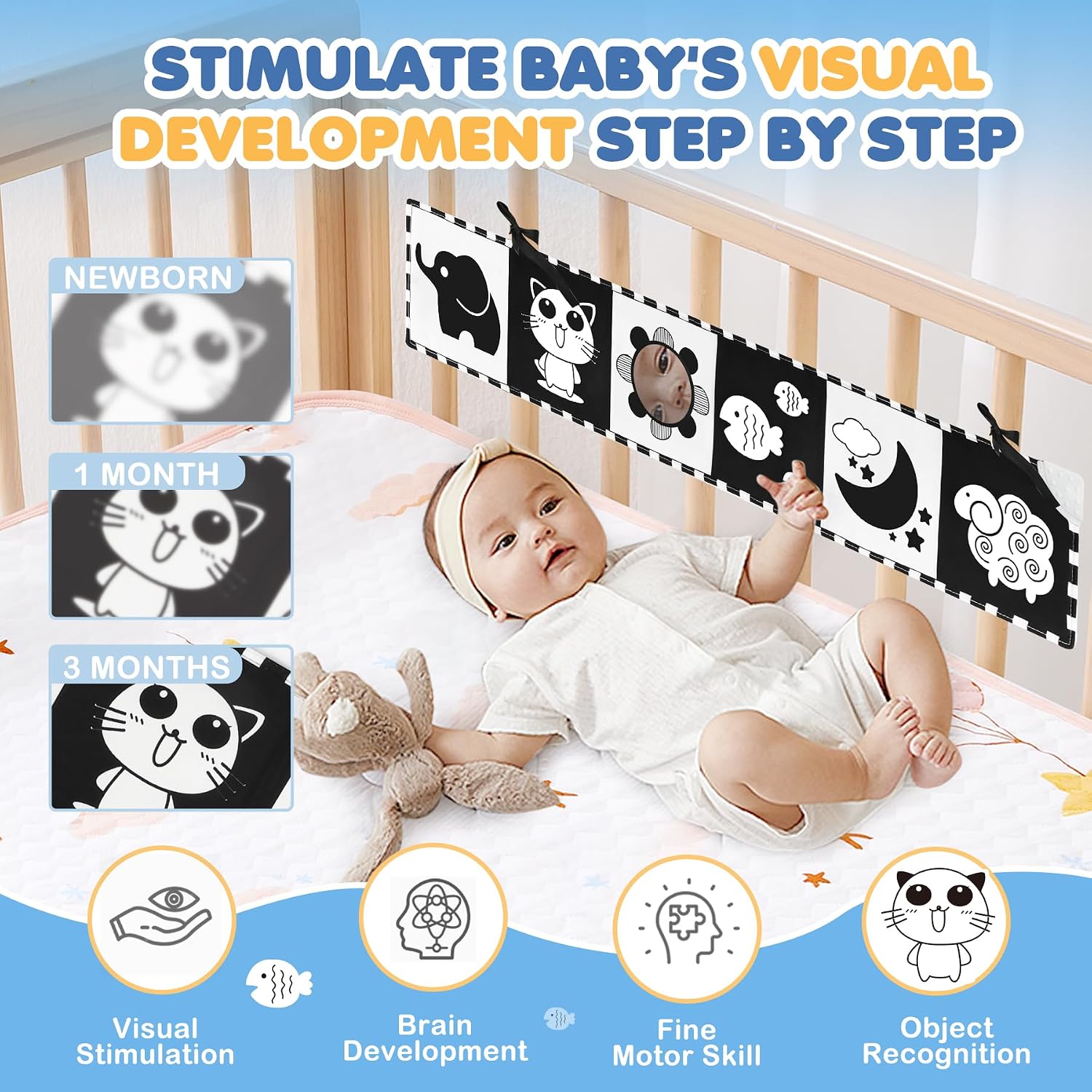 Detalle de Black & White Babybuch Kontrastbuch – Stoffbuch für die visuelle Entwicklung (0–12 Monate)
