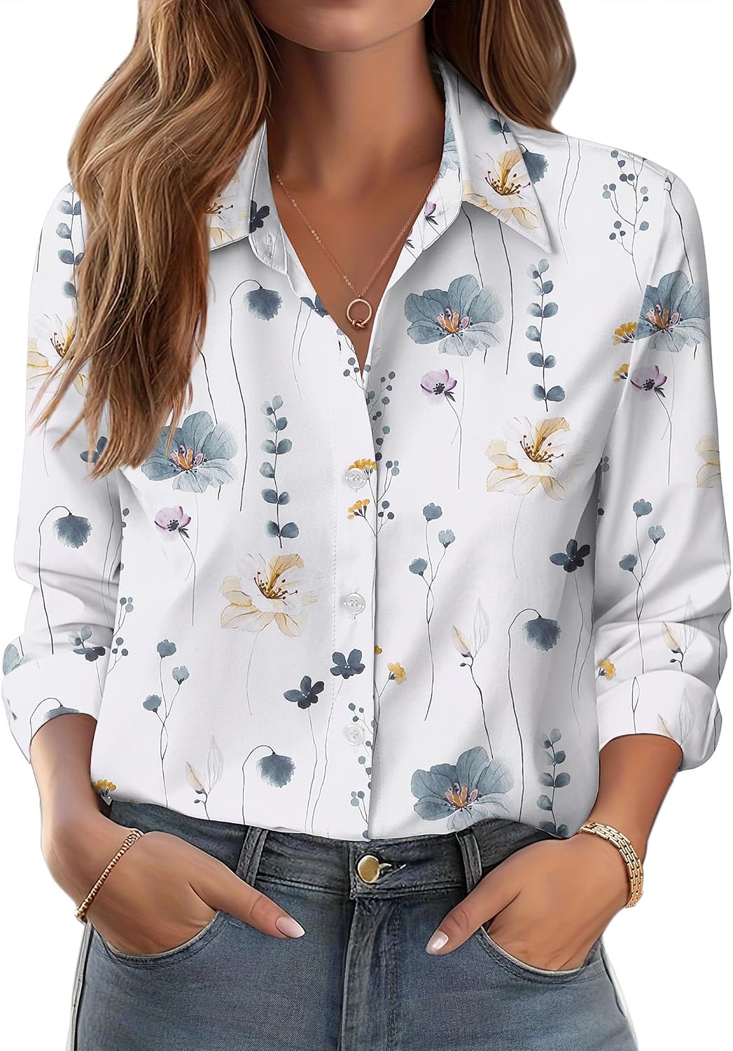 Detalle de Camicia da donna con fiori colletto alto