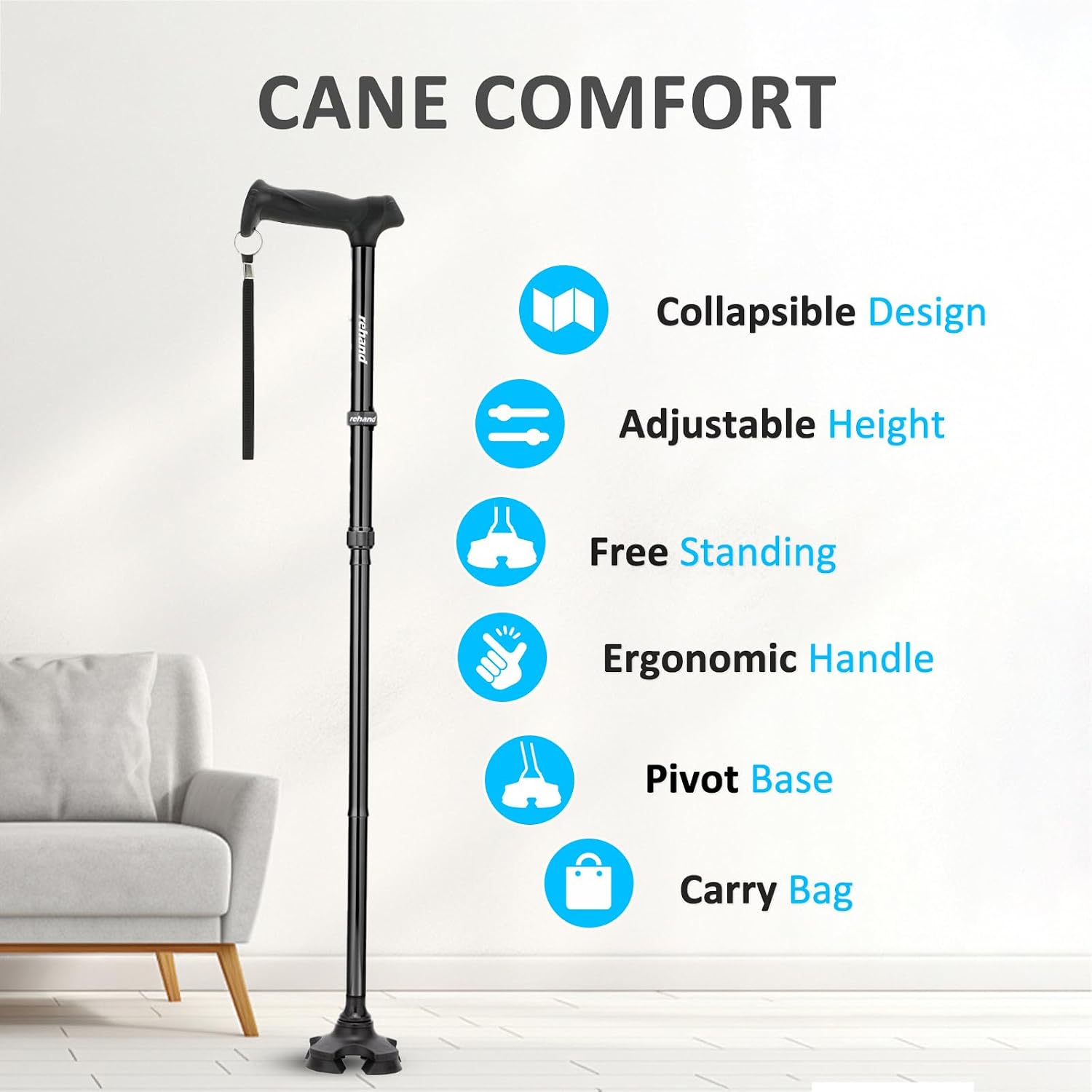 Thumbnail 1 de Rehand Folding Adjustable Walking Stick 1 🚶