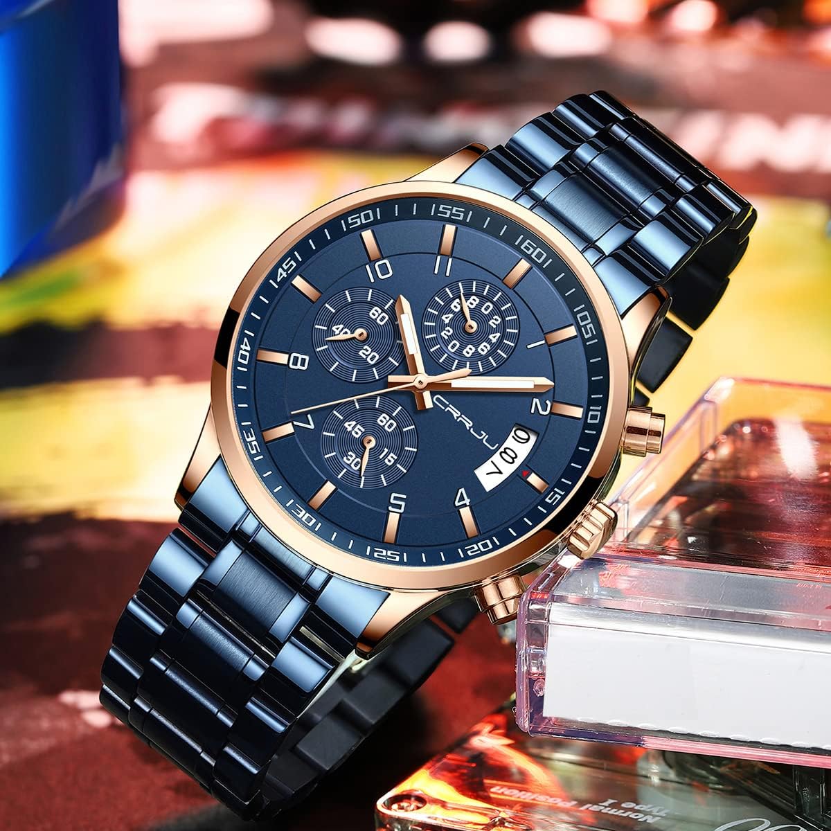 Thumbnail 2 de CRRJU Herren Chronographenuhr 30 m wasserdicht