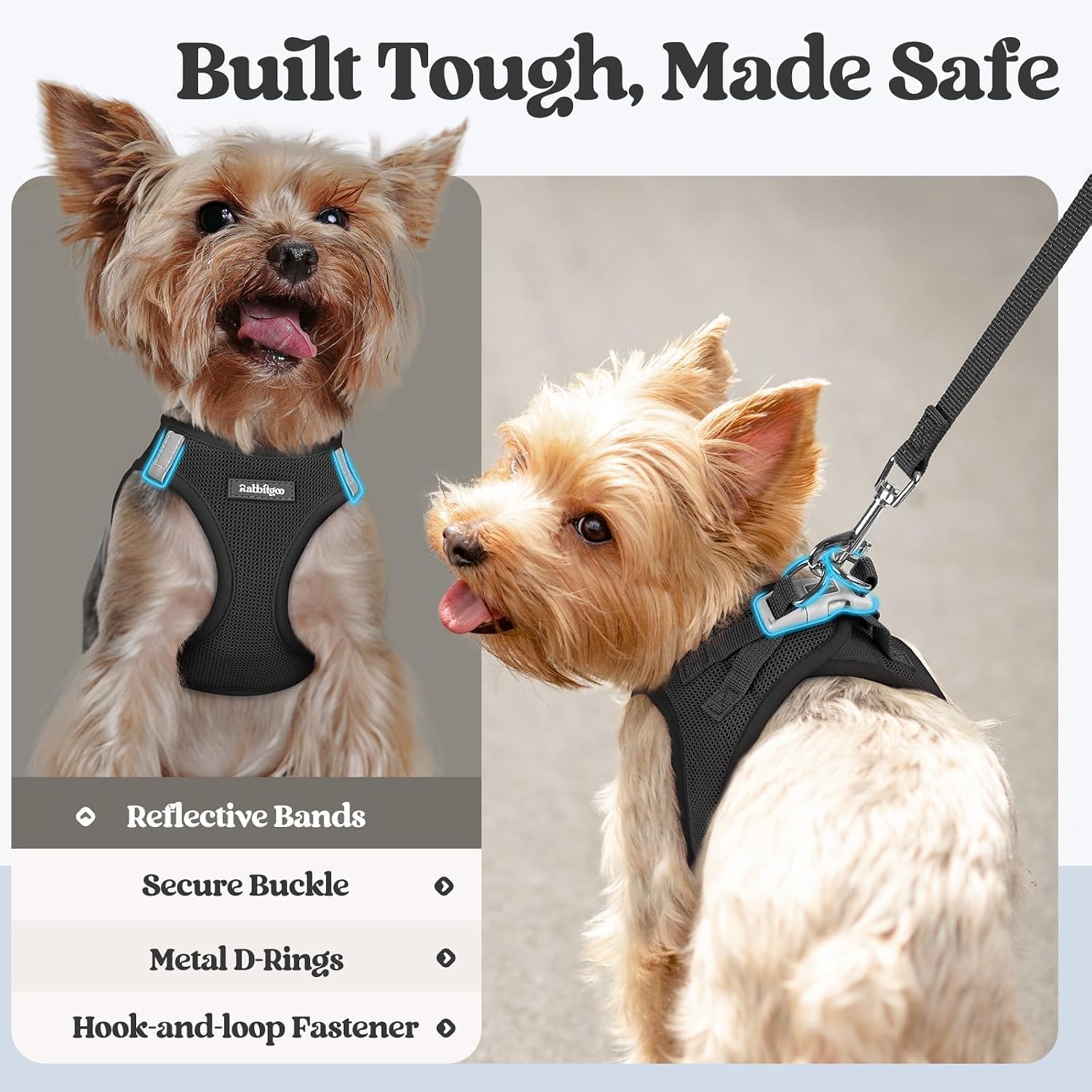 Detalle de rabbitgoo DGMJTZ01LBK25CW-EU Step-In Dog Harness and Leash Set, Black Mesh