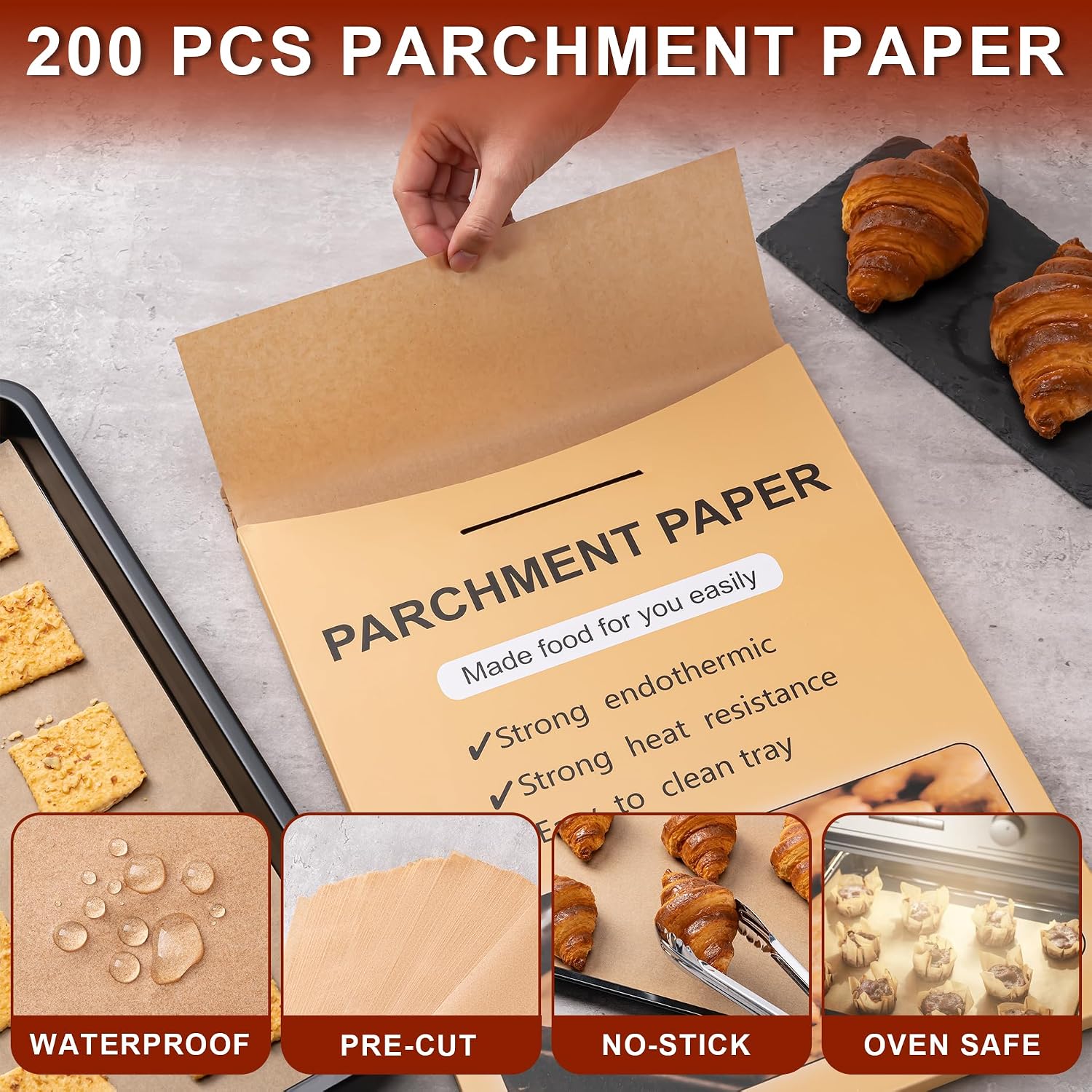 Thumbnail 2 de 200Pcs Parchment Paper 12x16 Non-Stick Sheets